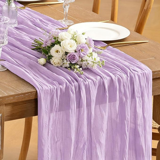 Lilac Purple Cheesecloth Table Runner 12pcs Mother's Day 10FT Boho Rustic Sheer Gauze Cheese Cloth Table Runner 35x120 Inch for Spring Wedding Bridal Baby Shower Birthday Home Decor