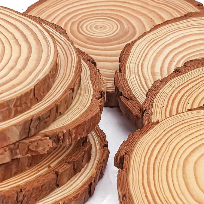 76 PCS Unfinished Wood Slices for Centerpieces, 4-4.7 Inch Natural Wood Slices with Tree Bark Pine and Wood Rounds Discs for DIY Crafts, Centerpieces, Art & Decor