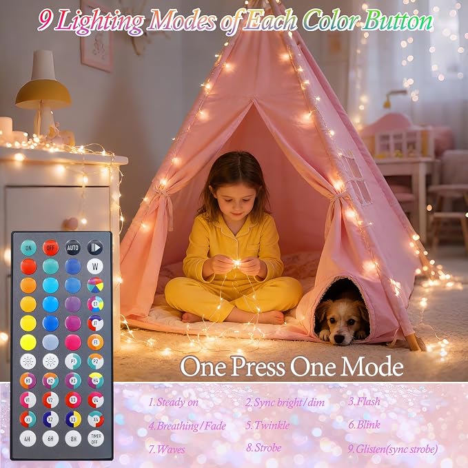 Lovelite Fairy Lights 34 Colors Changing, 2 Pack Total 40FT 120LED Halloween String Lights Battery USB Operated, Waterproof Twinkle Lights with Remote for Holiday Wedding Party Indoor Outdoor