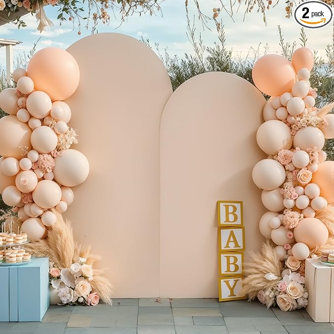 Nude Arch Covers Set of 2-7.2 and 6ft Nude Arch Backdrop Cover Spandex Wedding Balloon Arch Stand Covers for Baby Shower Birthday Party Bridal Shower Photo Arch Covers Stretchy Backdrop