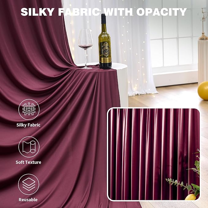 50ftx15ft Burgundy Backdrop Curtains for Parties, Wrinkle Free Polyester Burgundy Photo Backdrop Drapes 10 Panels 15 ft Long Back Drop Cloth for Wedding Birthday Photography Background Party
