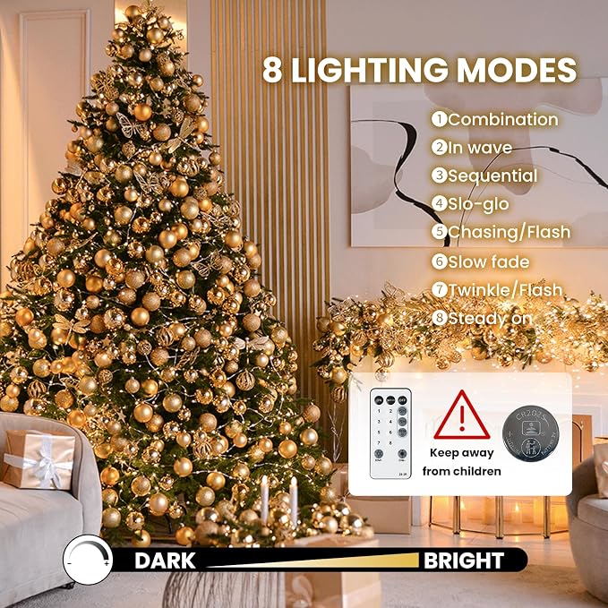 Fairy Lights Plug in, Dailyart 2000 Led Twinkle String Light with Remote 130Ft Waterproof 8 Modes Warm Cluster Lights with Timer for Bedroom Wreath Window Wedding Christmas Tree Decoration,Sliver Wire