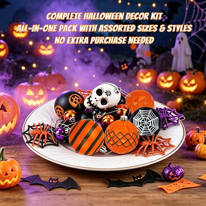 100Pcs Halloween Hanging Ball Ornaments, Ornaments Tree Decorations, Shatterproof Plastic Balls for Cute Holiday Party Indoor Home Decor (100Pcs)