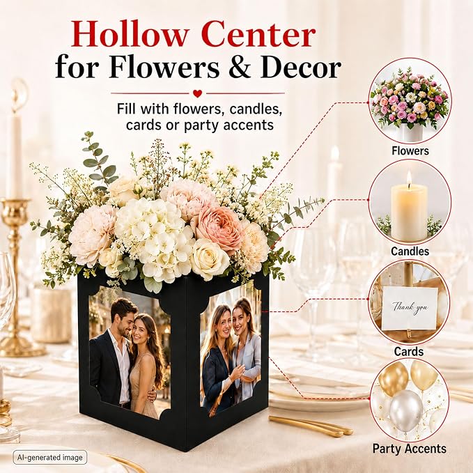 12pcs Photo Centerpieces for Tables, Picture Centerpieces for Table, 6/7 Inch Photo Display for Graduation, Wedding, Birthday, Party Table Decorations, Reusable Black Frames (Small)