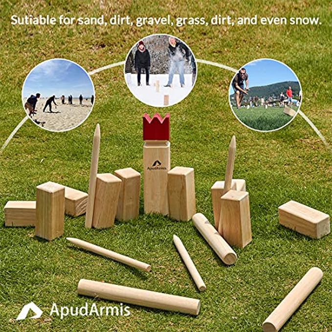 ApudArmis Kubb Yard Game Set, Viking Chess Outdoor Clash Toss Yard Game with Carrying Case - Rubber Wooden Backyard Lawn Games Set for Teenagers Adults Family