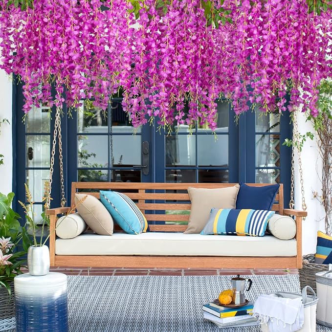 AITISOR 24 Pack Artificial Fake Wisteria Vine Ratta (3.75 Feet) Hanging Garland Silk Flowers String Home Party Wedding Decor(Purple)