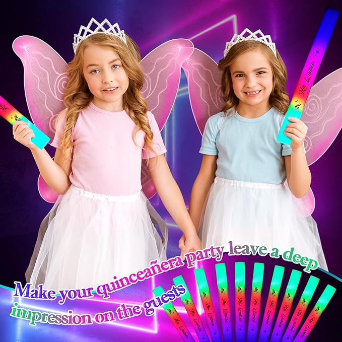Silipull Quinceanera Party Favors Glow Sticks Foam Light up LED Sticks Foam Light Wands with 3 Modes Colorful Flashing Quinceanera Decor for 15th Birthday Mis Quince Anos Guest Dance Concert