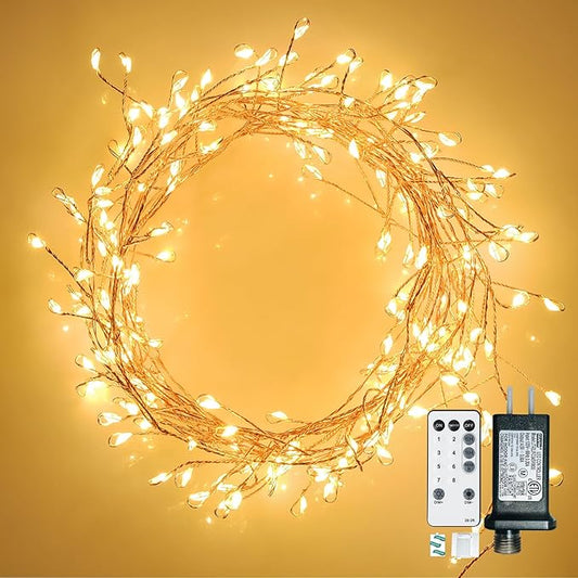 Dailyart 300 LED Fairy Lights with Remote, Warm White, 8 Modes, Plug in, Waterproof, Christmas Decoration, 10ft