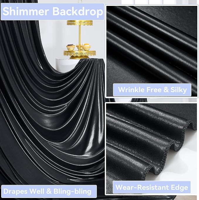 10x10 ft Wrinkle Free Black Sequin Backdrop Curtain for Parties,Thick Not Fall Glitter Wedding Drapes Backdrop,2 Panels 5x10ft Shimmer Photo Wall Back Drop Cloth for Birthday Photography Background