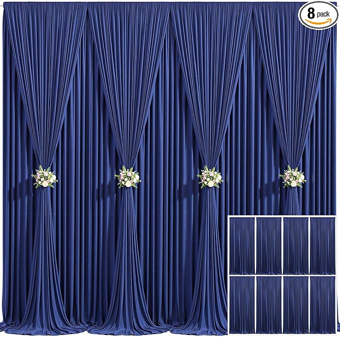 8 Panels Navy Blue Backdrop Curtain for Parties Wrinkle Free Photo Curtains Backdrop Drapes Fabric Decoration for Wedding Birthday Party Baby Shower 40ft(W) x 10ft(H)