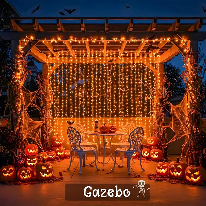 suddus Color Changing Curtain Lights for Halloween, 200 LED 6.5ft x 6.5ft Hanging String Lights with USB, Curtain Fairy Lights Indoor for Bedroom Wall, Party, Porch, Holiday, Purple and Orange