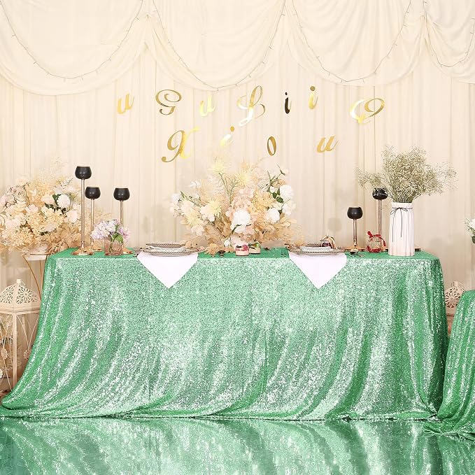 Eternal Beauty Mint Green Tablecloth, 90x132 Inch Square Rectangle Table Cover for Cake Dessert Exhibition Party Birthday Events