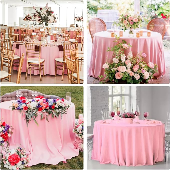 4 Pack Round Tablecloth 90 Inch Polyester Washable Fabric Table Covers for Wedding Dining Table Parties Banquet Decor（Pink）
