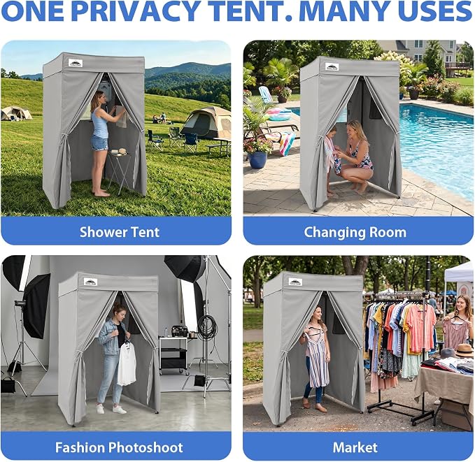 EAGLE PEAK 4x4 Pop Up Changing Tent, Flat Top Changing Room, Gray | Portable, Privacy Tent, Pool Cabana, Dressing Room, Shower & Toilet Use, Opaque Fabric, Instant Setup, Photoshoots, Camping
