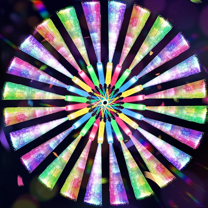 SHQDD 100 PCS Glow Fiber Wands Sticks, LED Light Wands, Glow in The Dark Party Supplies, Fiber Optic Wands, LED Flashing Sticks, Fiber Optic Light Wand Stick for Party, Wedding, Halloween & New Year