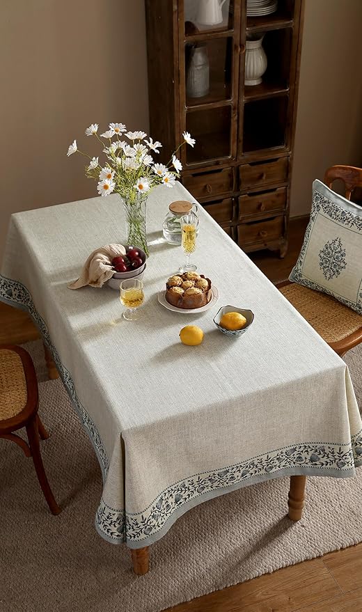 ISAENNE Designer Linen Rectangular Tablecloth,71"x55"-Segerman B | Chinoiserie Vintage Elegant Floral Table Cloth Rectangle Table,Beautiful,Dining Room,Tea Party,Kitchen,Thanksgiving