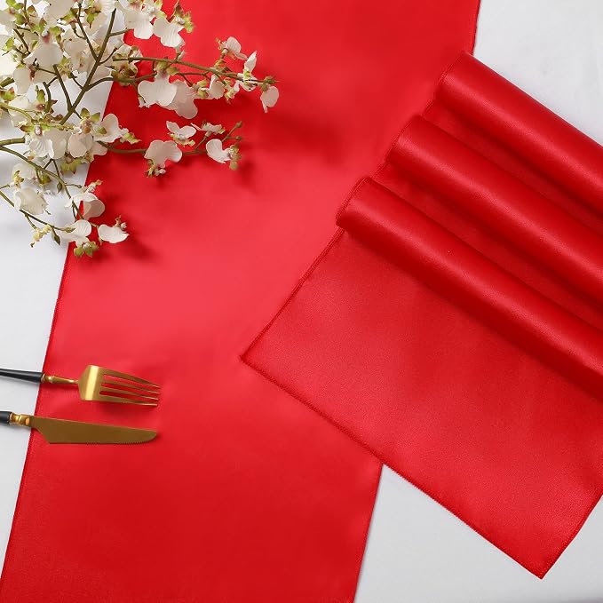 Horbaunal 12 Pack Red Satin Table Runner 12 x 108 Inch, Smooth Table Runners for Wedding Banquets Birthday Party