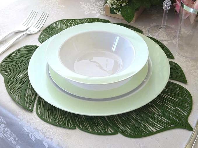 " OCCASIONS " 100 Plates Pack,(50 Guests) Heavyweight Wedding Party Disposable Plastic Plates -50x10.25'' Dinner +50x7.5'' Salad/Dessert (Rio Collection White & Pearled Green)