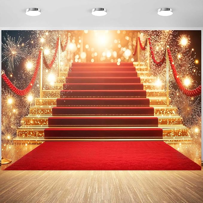 10x8ft Red Carpet Backdrop Movie Night Props Red Carpet Party Decorations Stage Award Ceremony Fashion Show Photos VIP Party Decor Backdrop Birthday Banner Graduation Photos Senior Prom Background