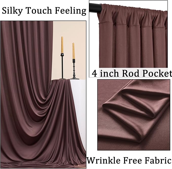 10x8 ft Wrinkle Free Brown Backdrop Curtain for Parties, Thick Polyester Photo Backdrop Drapes 2 Panels for Wedding Birthday Party Photography Background Baby Shower