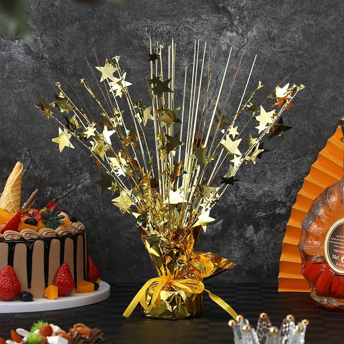 Crowye 6 Pcs Metallic Foil Spray Centerpiece Party Star Decoration Table Decor for Birthday Wedding Bachelorette Summer Party Holiday(Gold,Medium Star)