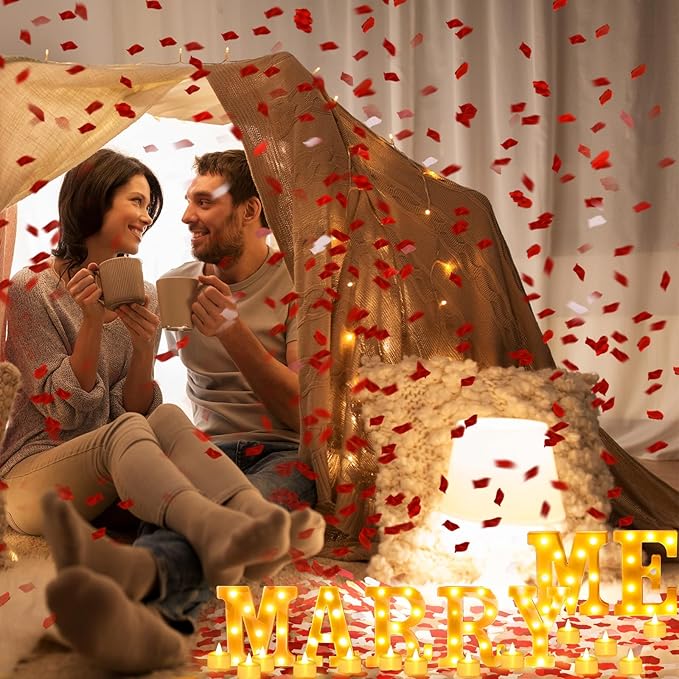 Fumete 4080 Pcs Marry Me Sign Proposal Decorations Lighted Marry Me Letters with 72 Pcs Romantic Heart Candles 4000 Pcs Rose Petals USB Romantic Night Light for Valentine Engagement Wedding(Yellow)