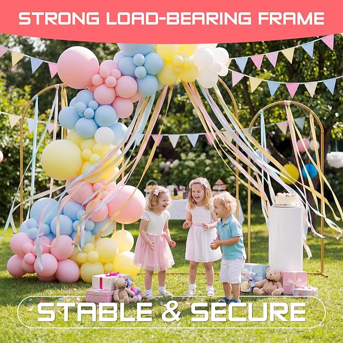 Toolterritary Wedding Arch Backdrop Stand 8FT, 7.2FT, 6.6FT Set of 3 Gold Metal Balloon Arch Stand with Stable Base, Banner Stand, Photography Backdrop, Party, Birthday, Baby Shower Decor