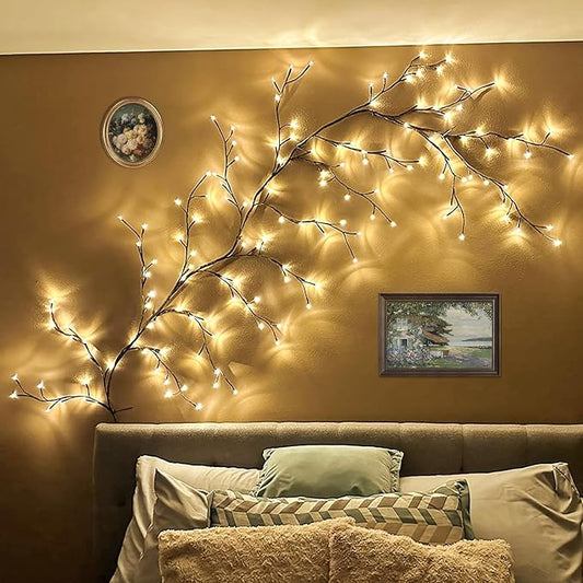 Enchanted Willow Vine Lights: Warm LED Branch Lights for Bedroom Window Frame Living Room Wall, DIY Home Decor Ideal for Fireplace, Wedding & Christmas Decor