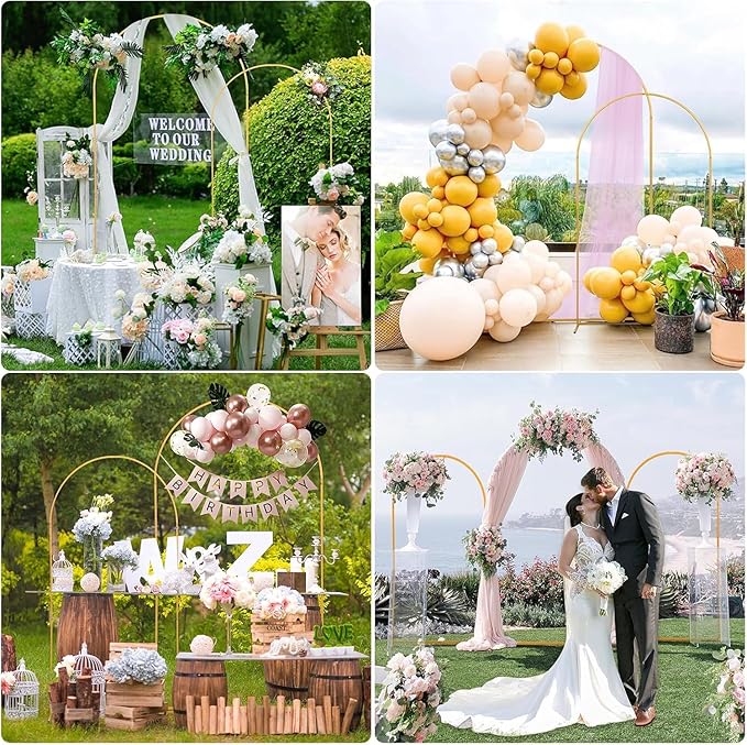 SuuWoee Arch Backdrop Stand Set of 2 With Cover (6FT+5FT),Gold Metal Wedding Arch Balloon Stand With Cover for Birthday Party Baby Shower Graduation Ceremony Decoration