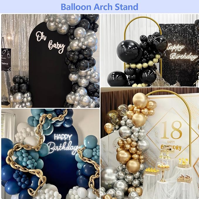 Metal Arch Backdrop Stand and Cover Set 7.2 ft, Wedding Arch Stand with Black Cover for Party, Birthday, Wedding, Bridal Shower, Baby Shower (Black, 7.2 ft)