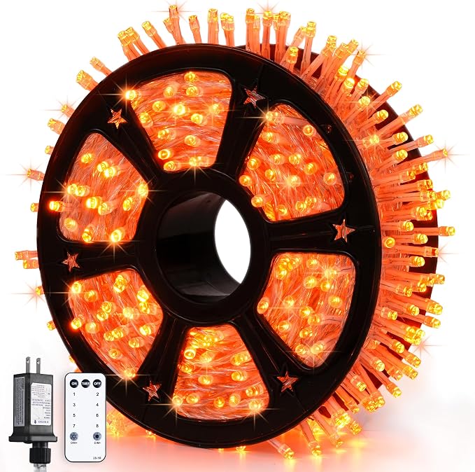 JMEXSUSS 600 LED Thanksgiving Lights Outdoor, Orange Christmas Lights Plug in, Orange String Lights Clear Wire for for Indoor Room Yard Tree Fall Thanksgiving Decorations