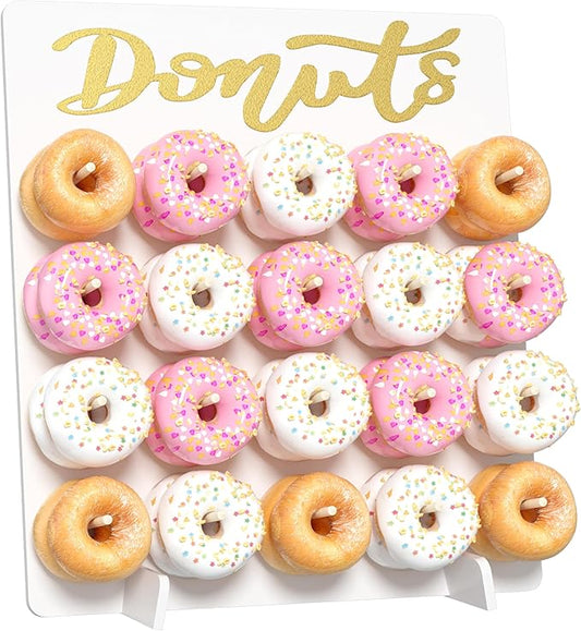 Wood Donut Wall Display Stand, Large Donut Display Stand Holds 20 Donuts for Wedding, Party Event Dessert Table(1 Pack White)