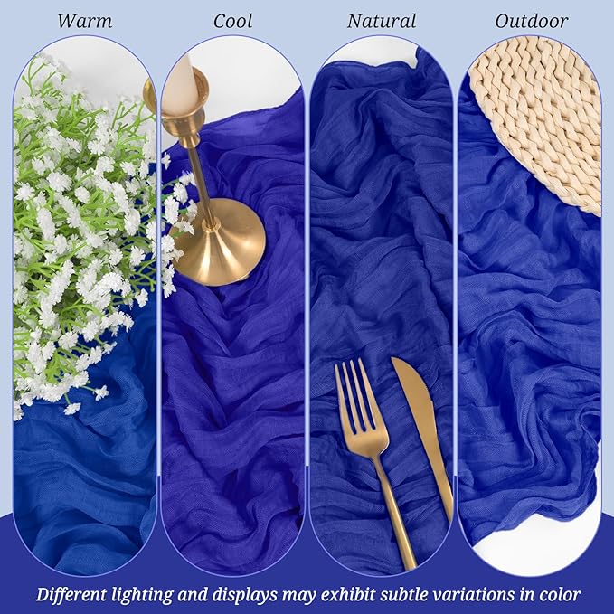 18 Pack Cheesecloth Table Runner Royal Blue 10Ft Rustic Boho Gauze Table Runner Romantic Long Sheer Fabric Cheesecloth Table Runner for Wedding Festival Birthday Anniversary Dinner Outdoor Events
