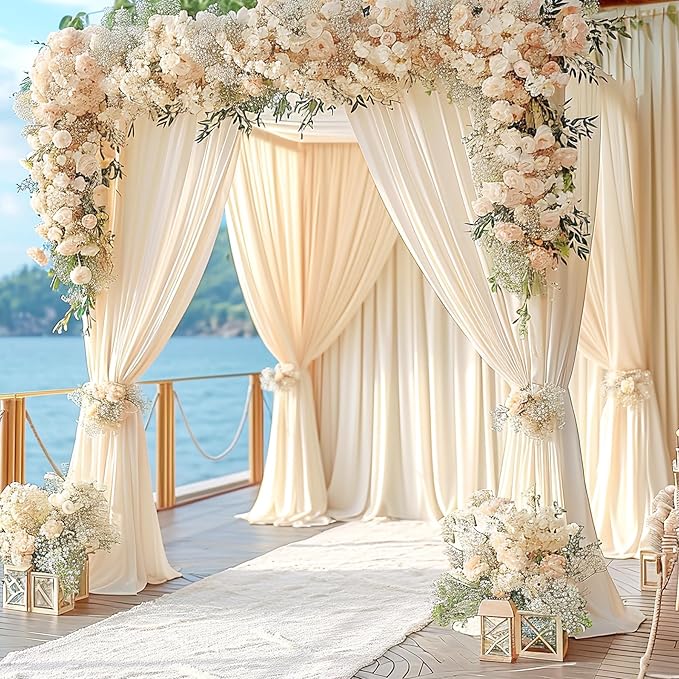 4 Panels Champagne Backdrop Curtain for Baby Shower Wrinkle Free 20ft x 10ft Backdrop Drapes Panels for Parties Wedding Bridal Shower Birthday Photo Photography Fabric Background Decoration