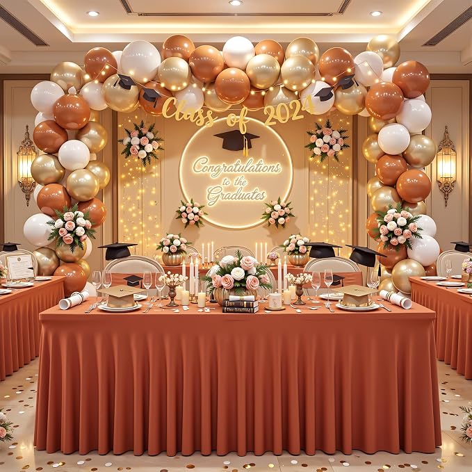 2 Packs Terracotta Spandex Table Cloths 4 Foot, Fitted Stretch Table Cover with Skirts 24x48 Inch, Wrinkle-Free Floor Length Tablecloths Rectangular for Weddings Parties Banquets Events Decorations