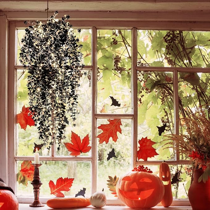 Black Hanging Fake Plants Fake Vines Artificial Plants Faux Hanging Plant with Lights, Artificial Hanging Plants for Indoor Outdoor Wedding Halloween Party Fall Wall Room Door Decor(Black White)