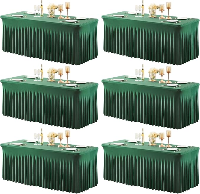 Shillance 6 Packs Green Spandex Tableclothes for 8 Foot Rectangle Table, Spandex Table Covers 8FT Stretch Table Skirts Wrinkle Free Fitted Table Cloth for Easter, Wedding, Banquet & Parties