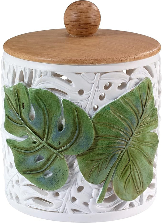 Avanti Linens - Covered Jar, Countertop Organizer, Leaf Inspired Home Decor (Viva Palm Collection), Green