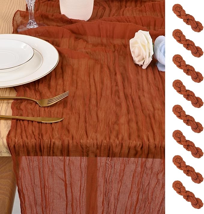 8 Pack 10Ft Cheesecloth Table Runner Terracotta, 20 x 120 Inch Rustic Gauze Boho Cheese Cloth Wedding Long Table Runner for Wedding Party Bridal Shower Decoration