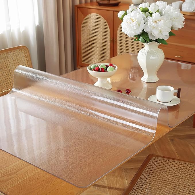 Frosted Clear Table Protector 42 x 72 Inch, 1.5mm Thick Plastic Table Cover, Waterproof PVC Clear Table Cover Protector, Desk Protector Mat, Writing Desk Pad for Desktop, Coffee & Dining Room Table