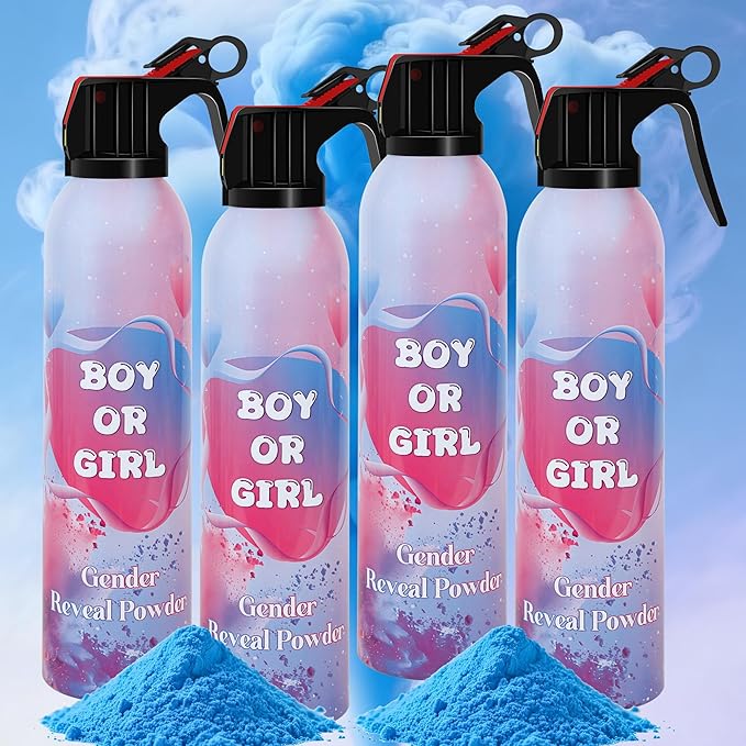 Large Gender Reveal Smoke Bombs 4 Packs, Blue Biodegradable Powder Spray for Baby Boy Reveal, Long-Lasting 10ft Smoke Effect, Unique Gender Reveal Ideas & Party Decorations