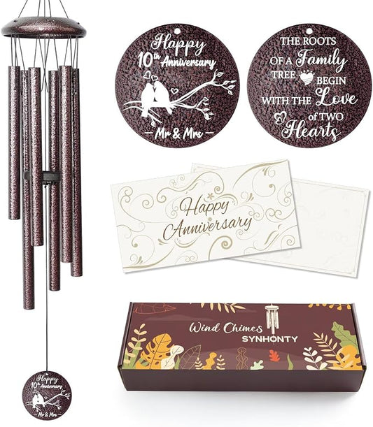 Anniversary Wind Chimes Gifts for Men Women, Happy Anniversary Decorations, 25" Wind Chimes Romantic Gift for Couple, Parents, Wife, Husband, Friends (10th