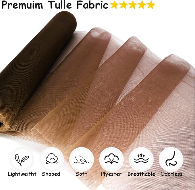 Brown Tulle Fabric Roll, 54 Inch by 10 Yards (30 ft) for Wedding Party Decoration Spool Bolt, Ceiling Decor, Tutu Skirt, Gift Wrapping, Soft & Drape (Brown)