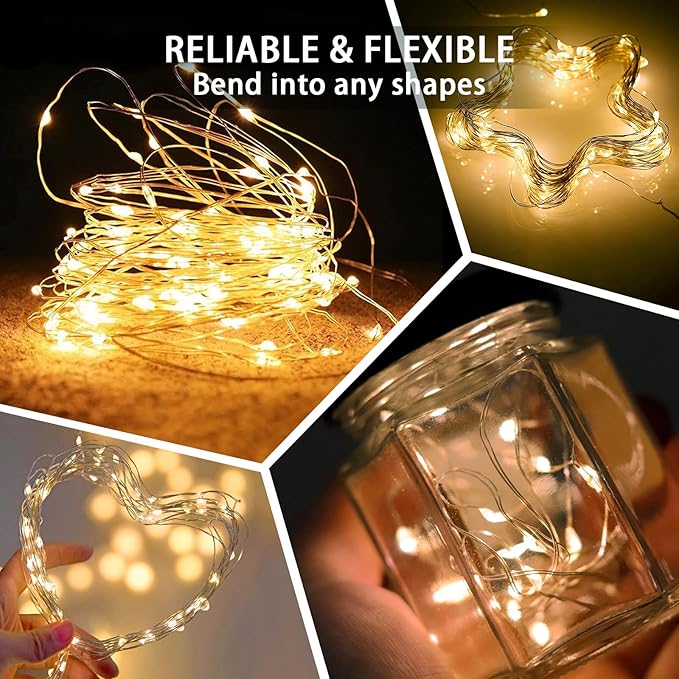 50 Pack Yellow Fairy Lights 7Ft 20 LED Twinkle String Lights 3 Modes Battery Operated Waterproof Firefly Starry for Mason Jar Party Wedding Christmas Thanksgiving Day Table Centerpieces