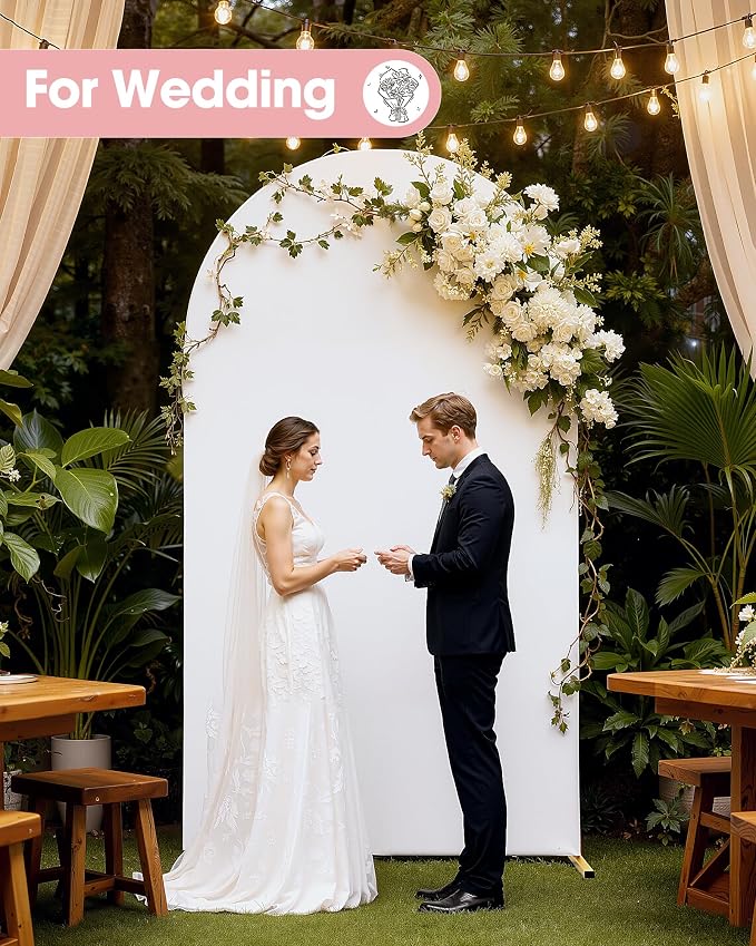 Pureegg Arch Backdrop Stand and Cover Set - 6.6FT Gold Metal Frame with White Fabric Cover, Easy-to-Assemble Wedding Arch Stand for Parties and Celebrations