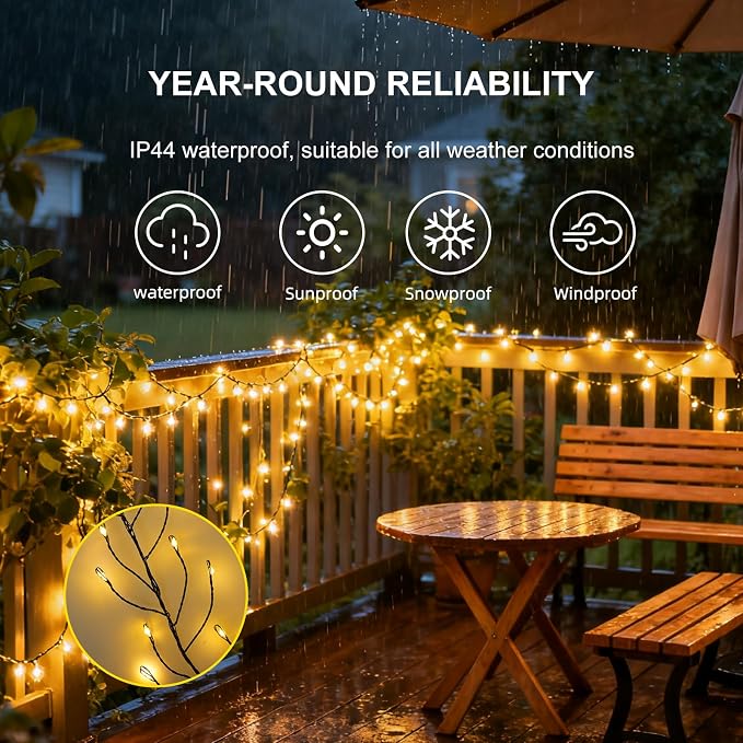 Black Fairy Lights Plug in 752 LED Warm White Waterproof | 30.68FT copper wire string with 13.1FT cord, warm glow, IP44 for plug in fairy lights outdoor vine, railing, tree decor