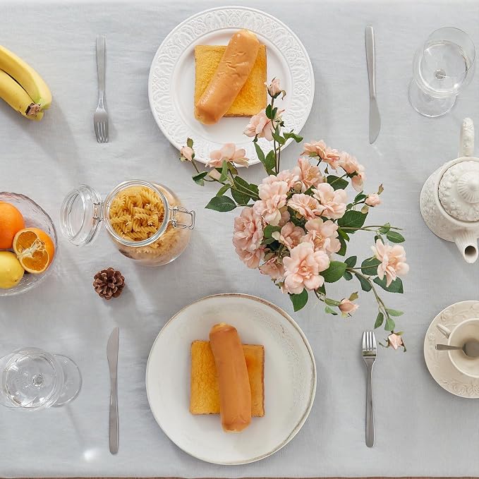 TOSMO 100% French Linen Tablecloth, Washable Farmhouse Rectangle Table Cloth for Kitchen, Dining, Party, Cocktail, Indoor and Outdoor Daily Use(60''x84'',Soft Grey)
