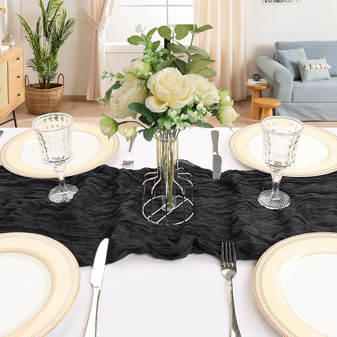 6 Pack 10FT Black Cheesecloth Table Runner 120 Inch Long Gauze Rustic Boho Spring Cheese Cloth Table Runner Sheer Fabric Decorations for Holiday Party Wedding Banquet Bridal Baby Shower Décor