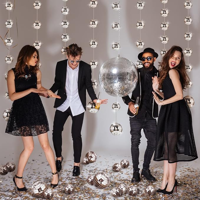 Sumind 8 Pack Disco Party Decorations Mini Disco Ball Garlands Silver Mirror Ball Hanging Banner Silver Streamer Curtains for Birthday Wedding Christmas Party Backdrop Supplies(2 Inch, 3 Inch)