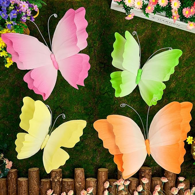 SUNBEAUTY Butterfly Party Decorations Hanging Gradient Colors Butterfly Decorations Paper Garden 3D Butterflies Decor Pastel Paper Butterflies Decoration for Wedding Baby Shower Birthday Party Room